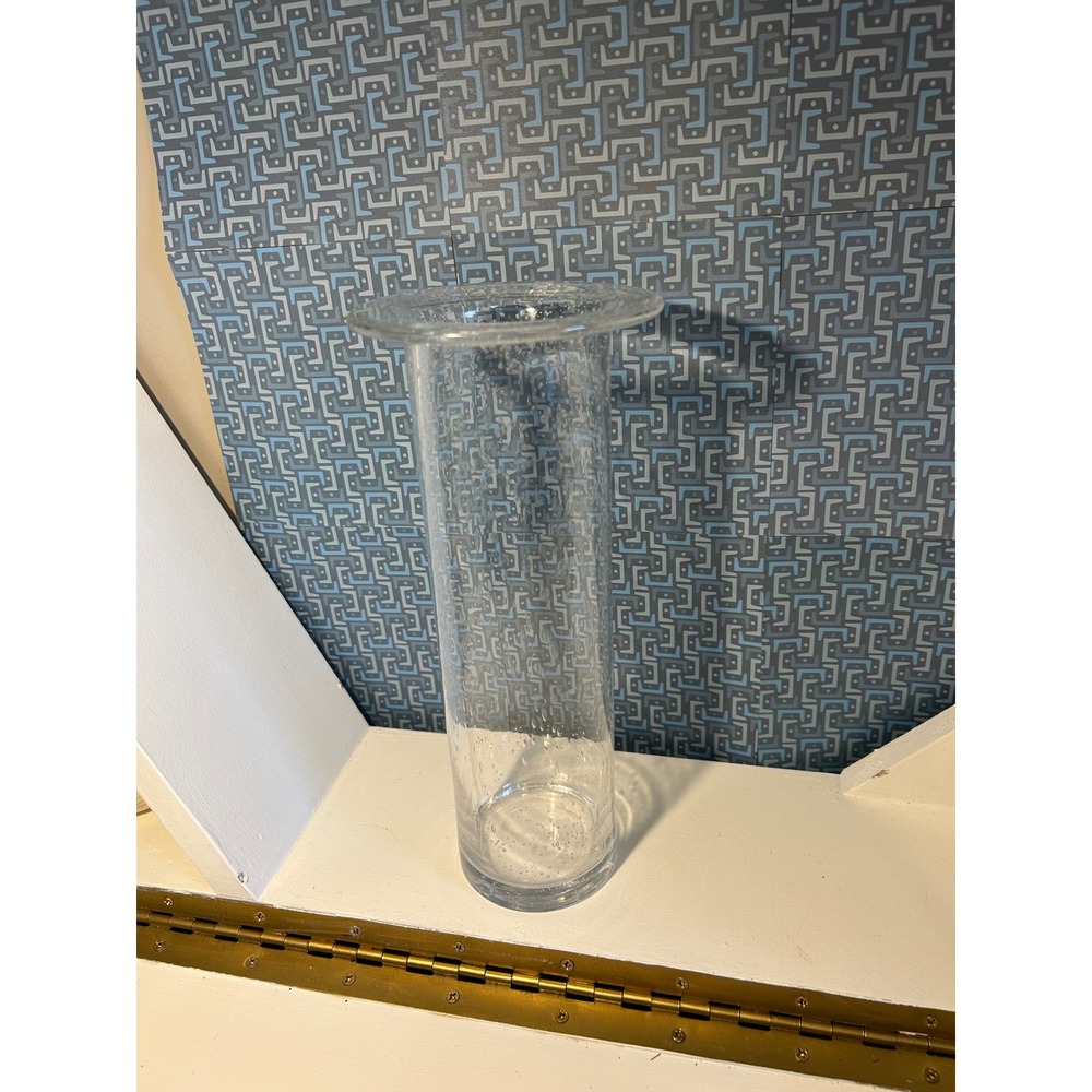 Bubble Glass Cylinder Vase Wide Rim Clear 10.5 Inch Tall (2 are available)
